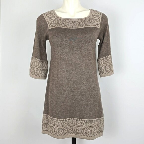 Temptation Women's Dress Cream Taupe Jacquard Knit Acrylic Wool Blend Size S - Picture 1 of 15
